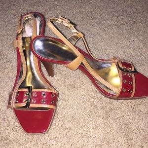 Red gold buckle heels